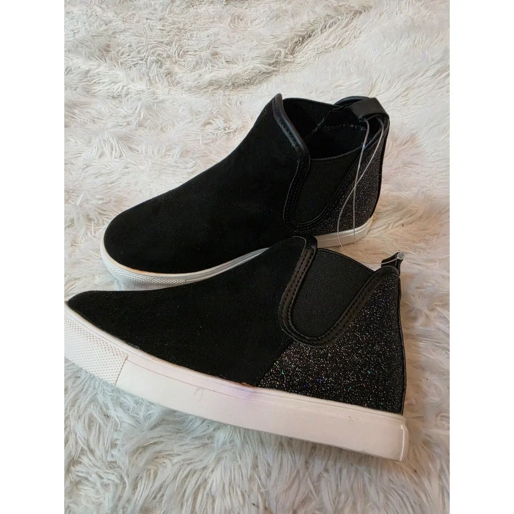 NWT Good Days Only Kids Chelsea Sneaker Boots - Black Suede & Glitter - Size 12